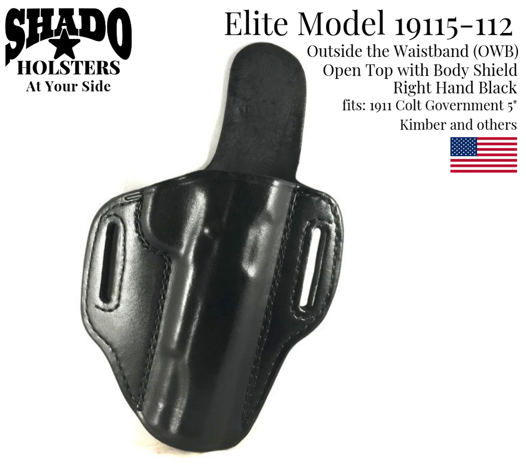 Details about   SHADO Leather Holster USA Elite Model 19114-110 Right Hand Black OWB TB 1911 